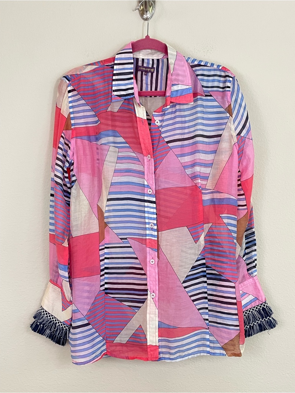Glamourpuss NYC Beachcomber Shirt in Patchwork Coral Size XL Resortwear